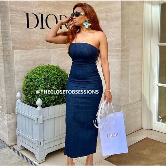 ZARA Blogger Fave Strapless Midi Dress NWT 💙 - Picture 7 of 16